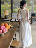 Nukty Summer Spring French Halter Womens Dresses Elegant Off Shoulder Birthday Party Midi Dress Female Holiday Loose Casual Vestidos