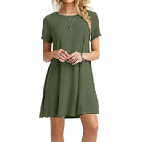 Nukty Summer Women Solid Color Dress Short Sleeve Mini Causal Dresses O-Neck Basic A-line Floral Printed Leopard Thick Vestidos