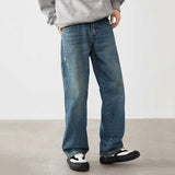 Nukty Men Loose Casual Straight Leg Jeans Male New Fashion High Street Vintage Straight Wide Leg Resistant Blue Denim Pants