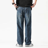Nukty Baggy Jeans Men Wide Leg Pants Dark Blue Denim Pants Straight Cut Oversize Pants Korean Style Trousers For Men Clothing