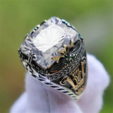 Nukty Retro Handmade Turkish Signet Rings for Men Ancient Silver Color Carved Ring Mystic Zircon Inlay New Punk Motor Biker Ring
