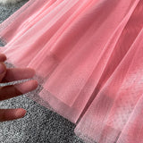Nukty Sweet Women Mini Skirt Mesh Solid Tierred Ruffles Elastic Waist Women's Clothing Almighty A-line Tulle Skirts Summer