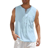 Nukty Men Summer Tank Top Sleeveless T-Shirt Lace-up Design Solid Color Shirt Loose Fit Vest Daily Vest Men Clothing
