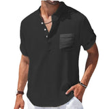 Summer Men's Breathable Collar Tshirts Short Sleeve Solid Color Shirt Basic Pocket Shirts for Men Solid Color Oversized T Shirt