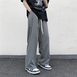 Nukty Summer/Autumn Plaid Pants Men Loose Casual Straight Trousers for Male/Female Harajuku Hip-hop Streetwear Wide-leg Mopping Pants