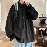 Nukty Fashion Lapel Button All-match Solid Shirts Coats Men's Clothing Spring New Loose Casual Long Sleeve Tops Korean Shirt
