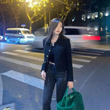 Nukty Black Short Small Fragrance Coat Female Wool Tweed Small Fragrant Elegant Women Tops 2024 Autumn Korean Chic Temperament Jackets