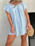 Nukty Shirt Dress Denim Jeans Dresses Women Off Shoulder Slash Neck Blue Tassel Single Breasted A Line Mini Vestidos Streetwear