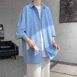 Nukty Mens Solid Short sleeved Shirt Korean Ice Silk Fashion Shirts Comfortable Blouse Men Casual Loose Classic Shirt Plus Size 4XL