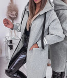 Nukty Women's Jacket Autumn Pocket Zipper Design Casual Plain Long Sleeve Loose Daily Longline Hoodie Y2K Streetwear