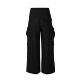 Nukty Ro Style Wide Leg Drawstring Black Cargo Pants Unisex Straight Baggy Casual Overalls Men's Streetwear Loose Oversized Trousers
