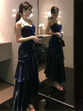 Nukty Vintage Blue Elegant Sexy Backless Ruffles Long Dresses French  Pleated Slip Sleeveless Vestidos Birthday Evening Party Dress
