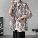 Nukty Men Ice Silk Smooth Shirt Spring Summer Thin Luxury Loose Korean Casual Shirt Beach Trendy Floral Draping Shirts Plus Size 5XL-M
