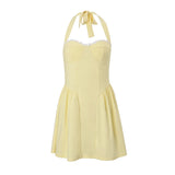 Nukty Casual Solid Square-Neck Halter Mini Dress Sexy Ruched Off Shoulder Backless 2025 Summer New Women Streetwear Vestidos