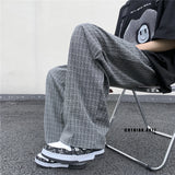 Nukty Summer/Autumn Plaid Pants Men Loose Casual Straight Trousers for Male/Female Harajuku Hip-hop Streetwear Wide-leg Mopping Pants