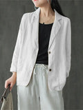 Nukty Vintage Summer Lapel Neck Long Sleeve Work Suits Blazer Women Casual Solid Cotton Blazer Elegant Cardigan Thin Coats