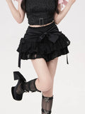 Nukty Gothic Lolita Skirt Women Japanese 2000s Style Y2k Lace Patchwork Bow Sexy Vintage Extreme Mini Skirt Spring Summer