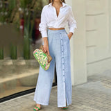 Nukty Women Two Piece Outfits Causal Fashion Suit Fall Casual Solid Color Lapel Shirt Loose Pants Two-piece Set Female Outfits