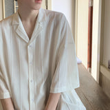 Nukty Spring Summer Casual Simple Men's Solid Pleated Blouse Lapel Short Sleeve Streetwear Male Loose Leisure Shirts Men Clothing