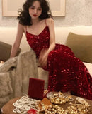 Nukty Women Sexy Sequin Strap Dresses Spring Summer Elegant Vintage Party Club Dress Korean Fashion One Piece Clothes