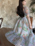 Nukty Vintage Floral Evening Midi Maxi Dresses for Women Elegant Casual Party Prom Green Holiday Princess Fairy Long Dress Summer 2024