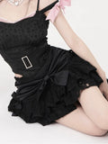 Nukty Gothic Lolita Skirt Women Japanese 2000s Style Y2k Lace Patchwork Bow Sexy Vintage Extreme Mini Skirt Spring Summer