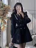 Nukty Korean Black Blazer Dresses for Women Fashion Elegant Chic Double Breasted Lantern Sleeve A-line Autumn Casual Mini Dress New