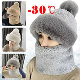 Nukty Winter Scarf Set Hooded for Women Plush Neck Warm Russia Outdoor Ski Windproof Hat Thick Plush Fluffy Beanies