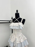 Nukty Summer Women Korean Vintage Ballet Core 2000s Party Rave Y2k Outfits 2 Piece Set Mori Girl Floral Fairy Dress + Cute Mini Shorts