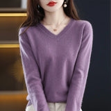 Nukty Cashmere Sweater Women's Knitting Sweater 100% Pure Merino Wool Winter Fashion Basic V-neck Chic Top Autumn Warm Pullover