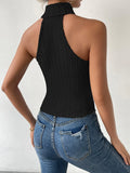 Nukty 2024 New Spring Summer Women Fashion Turtleneck Sleeveless Black Sexy Y2k Knitted Tees Femme Sweater Button Tank