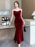 Nukty DRESS TO IMPRESS Sexy Vintage Split Velvet Spaghetti Strap Midi Dresses for Women Korea Summer French Elegant Wedding Party Female Clothing
