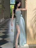 Nukty Sweet Floral Strapless Party Dress for Women Elegant Off Shoulder Princess Evening Dresses Summer A-Line Split Vestidos Robe New