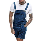 Nukty Men's Vintage Jeans Overalls Solid Color Elastic Denim Jumpsuit With Pockets Men Summer New Casual Button Suspenders Short Pants