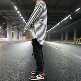 Nukty Trendy Men's Long Sleeve Black White Stripe Base Layer Top Hip Hop Style Inner Wear T-shirt
