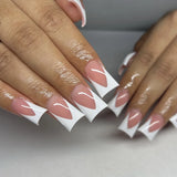 Nukty 24pcs/set short duckbill shaped fake nails for women girls white black Finger tips faux ongles y2k press on false nail supplies