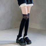 Nukty Socks Woman Autumn/Winter Solid Color Thigh High Lace Cute Lolita Thick Warm Stockings Black White Long Leg Socks for Women