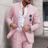 Nukty Fashion Linen Suits for Men Chic Peak Lapel Double One Button Male Suit Slim Fit Business Casual Wedding Tuxedo 2 Piece Costume