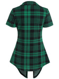 Nukty Crisscross Plaid Print Mock Button Casual Faux Twinset T Shirt Combo Women 2 in 1 Tee Twofer Summer High Waist Fashion T-Shirts