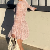 Nukty Lace Print Flare Long Sleeve Shawl Elegant Mini Dresses Sexy Pleated Bodycon Dress Evening Party Fall Y2K 2 Piece Sets