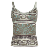 Nukty Retro Print V-neck Camis Summer Holiday Graphic Sleeveless Skinny Crop Top Women Casual Vintage y2k Tees Streetwear Basic
