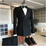 Nukty 2 Pieces Jacket+Pants Black Suits for Men Peaked Lapel Double Breasted Bespoke Blazer Wedding Groom Tuxedos Prom Costume Homme
