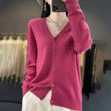 New Fashion Spring Autumn 100% Merino Wool Women's V-neck Cardigan Cashmere Sweater 2024 Female Knitwear Clothing Korean Tops