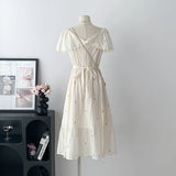 Nukty Vintage Embroider Midi Dresses for Women 2024 Summer Elegant Party Fashion A Line Clothes Holiday Casual Sweet Female Clothing