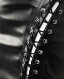 Nukty Skirts Woman Fashion High Waist Pu Leather Eyelet Lace-Up Skirt Sexy Black Hip Lift Slim Mini Dress Party Club Streetwear