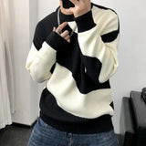 Nukty Man Clothes Round Collar Pullovers Knitted Sweaters for Men Crewneck Color Matching Black Cigaret Casual Korean Style Jumpers S