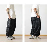 Nukty Multi-Pocket Cargo Pants Men's Casual Solid Colour Straight Pants Baggy Wide-leg Cropped Pants Men Ankle-length Pants