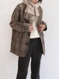 Nukty Suit Coats and Jackets Women Casual Lattice Loose Winter Coat for Women Single Breasted Pockets Korean Fashion Women's Wool Coat