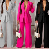 Nukty New Women's Formal Business Suit Sets Office Wear Two Piece Blazer Pants Sets Professional Woman Suit With Waist Tied Sets