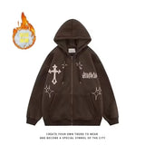 Nukty American Style Trendy Brand Embroidered Sport Jacket Oversize Couple Top Cardigan Hooded Sweatshirt Men Spring Autumn Casual Loo